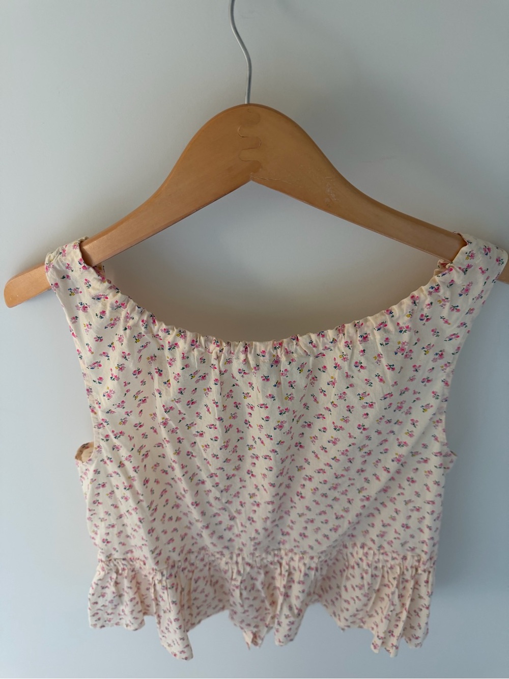 Madewell Cream Tank Top with Pink Floral Print and Tie Front - Picture 9 of 9
